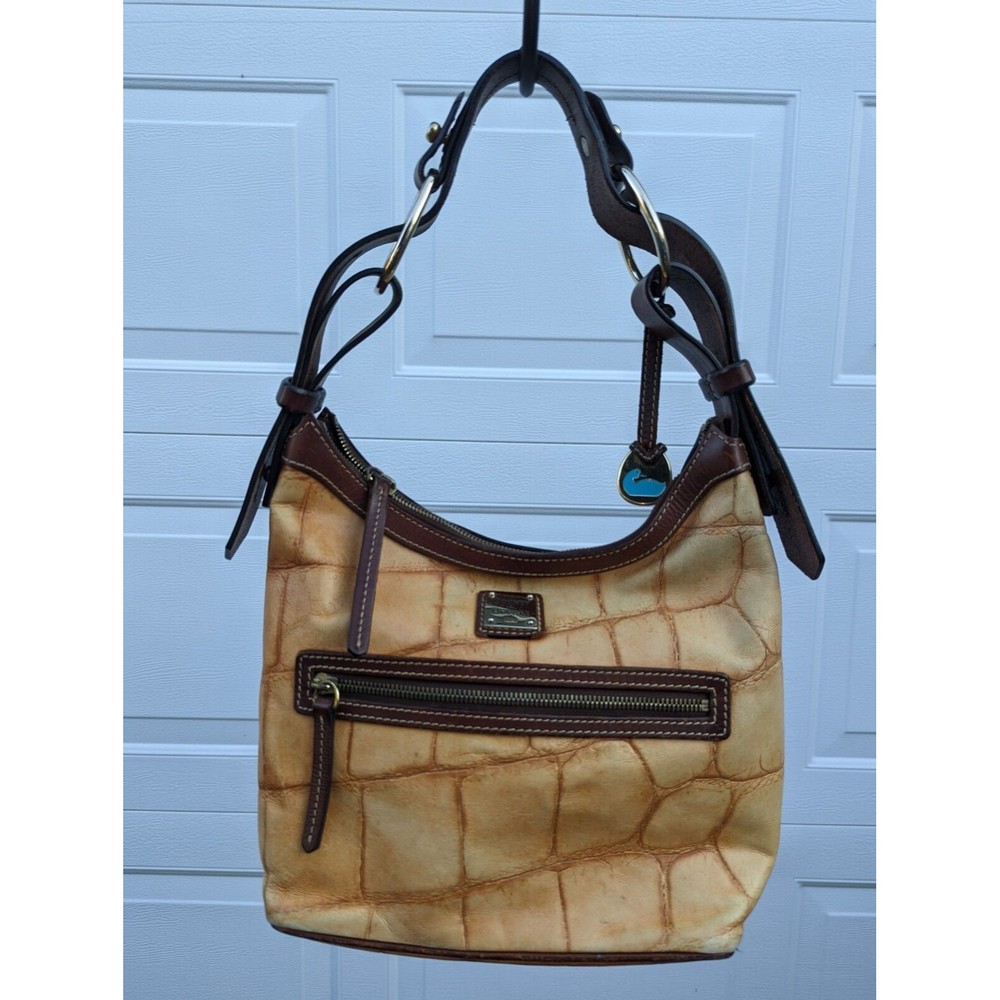 DOONEY & BOURKE Croc Embossed  Leather Camel Brown Hand bag Purse Hobo Croc $245